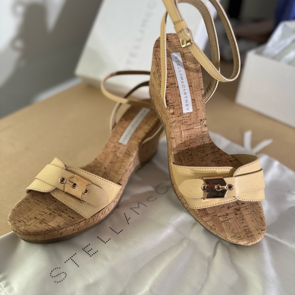 Stella McCartney Cork Wedge buckle sandals tan 41